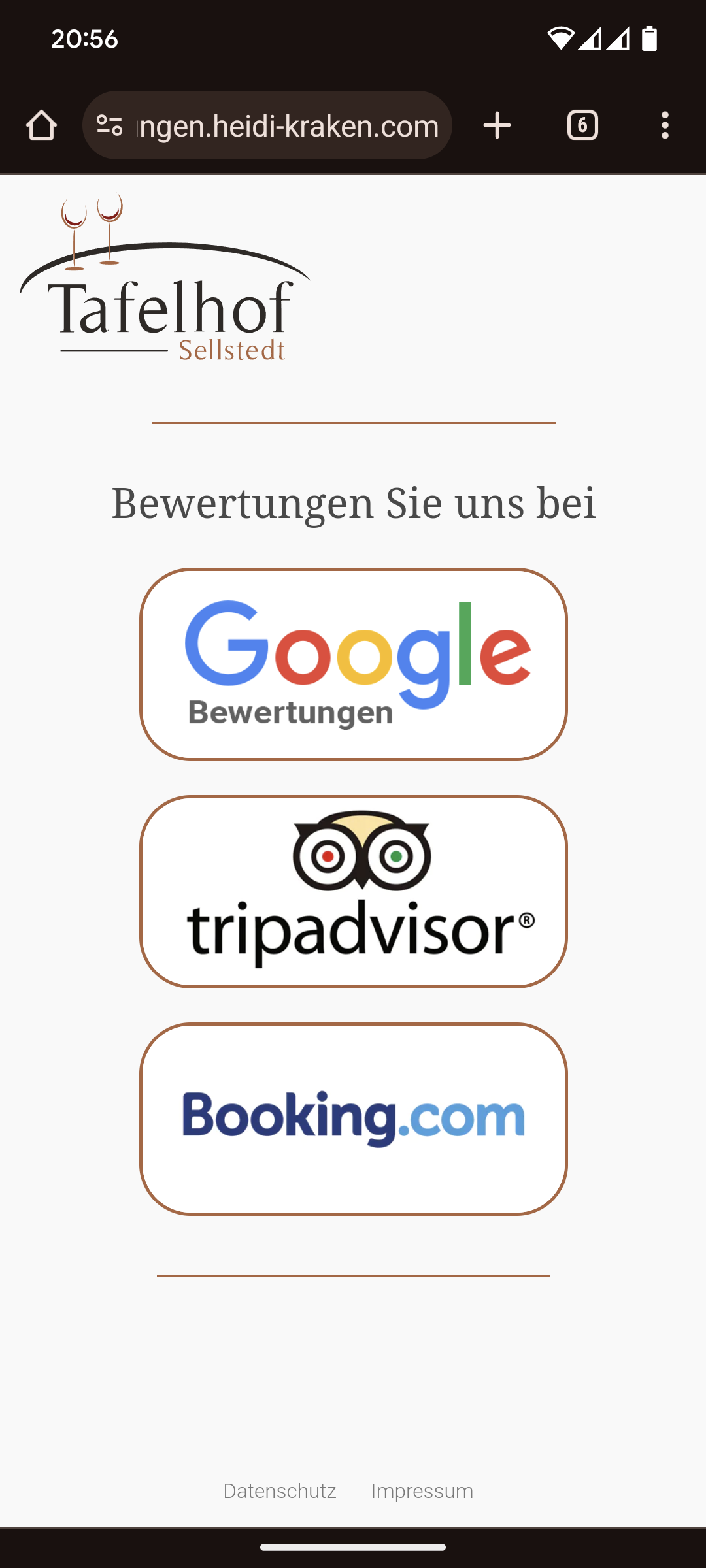 Eine Internetseite mit einer Auswahlmöglichkeit für 3 verschiedene Bewertungsportale (Google, TripAdvisor und Booking.com).